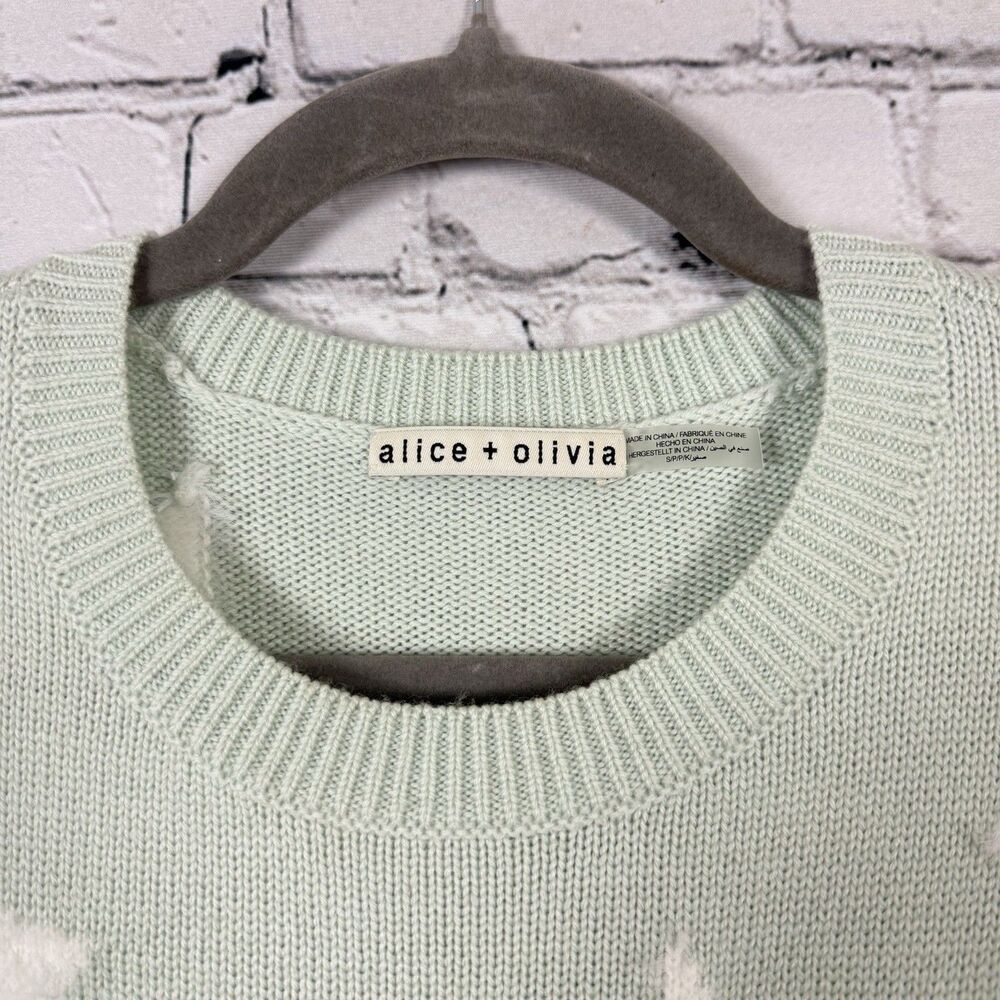 Alice + Olivia Andora Fuzzy Star Wool Blend Sweater Womens S in Light Green Chic - Picture 6 of 10